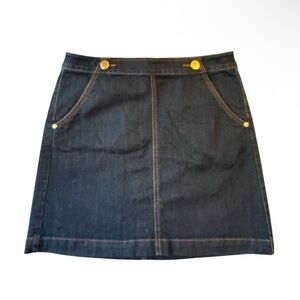 Ann Taylor Loft Dark Denim Mini Skirt with Gold Accents